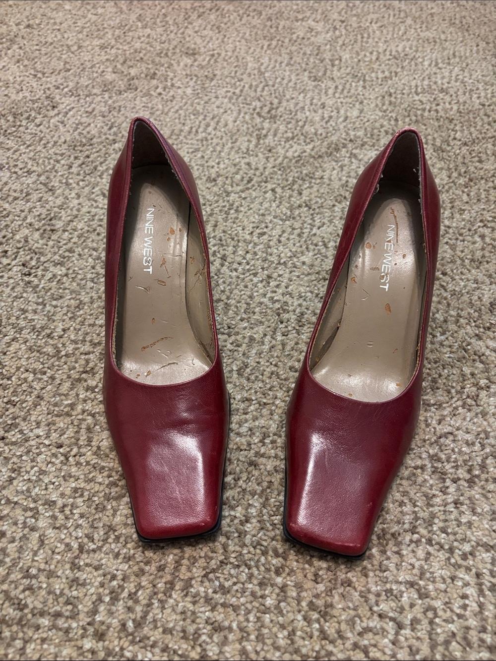 Nine West Burgundy Leather Square-Toe Pumps 7.5